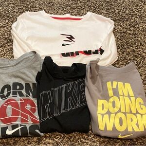 Nike Long Sleeve Tees in White and Gray with Graphic Designs
